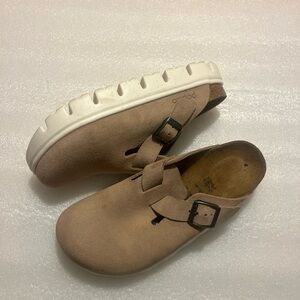Papillio by Birkenstock Tan Suede Wedge Clogs Size 37/ 240 / L 6 M 4
